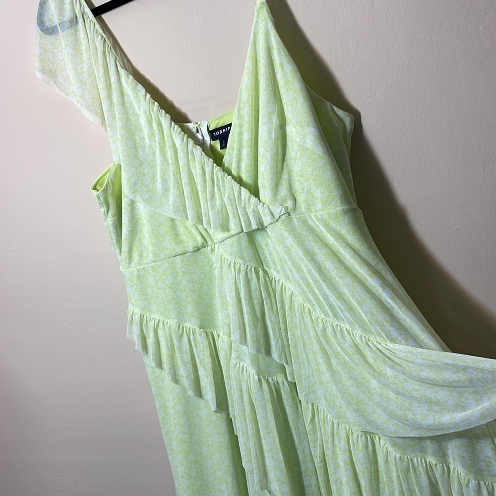 Torrid size 2 NEON YELLOW MESH FLORAL RUFFLE MIDI DRESS - Picture 11 of 11